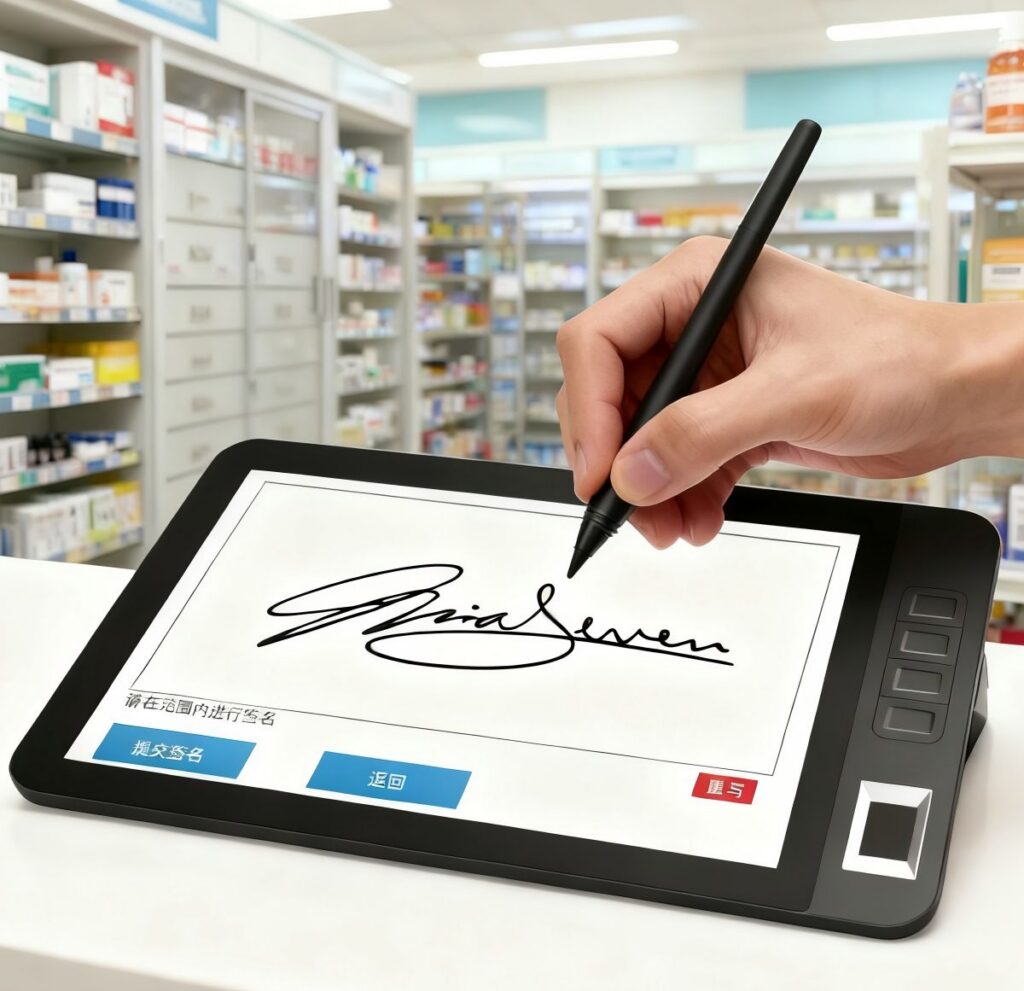 Medical staff operating YF1012 digital signature pad